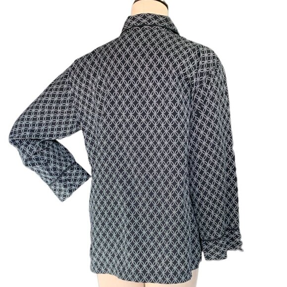 I. Magnin Cotton Button Down Top Sz M Black & White #94B - Picture 5 of 8